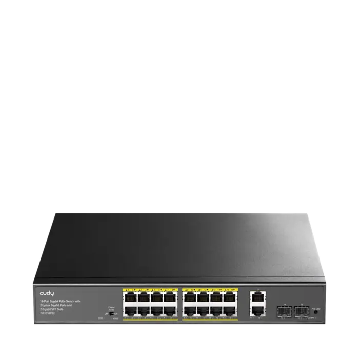 מתג PoE ג'יגה-ביט עם 16 פורטים, 2 GIGA ו-2 SFP CUDY