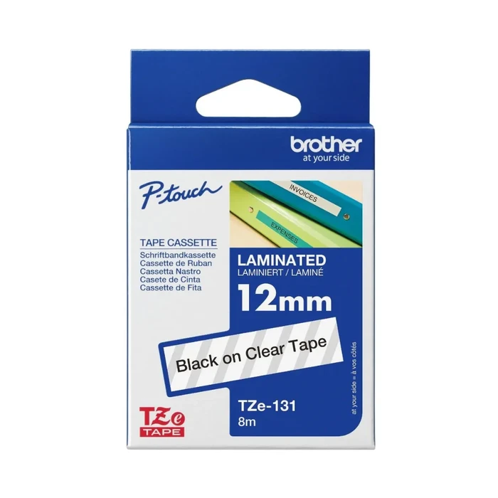 חבילת מדבקות למדפסת P-TOUCH כתב שחור סרט שקוף 12mm TZe-131 אורך 8m