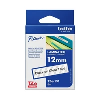 חבילת מדבקות למדפסת P-TOUCH כתב שחור סרט שקוף 12mm TZe-131 אורך 8m